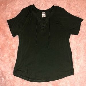 PINK olive lace-up shirt